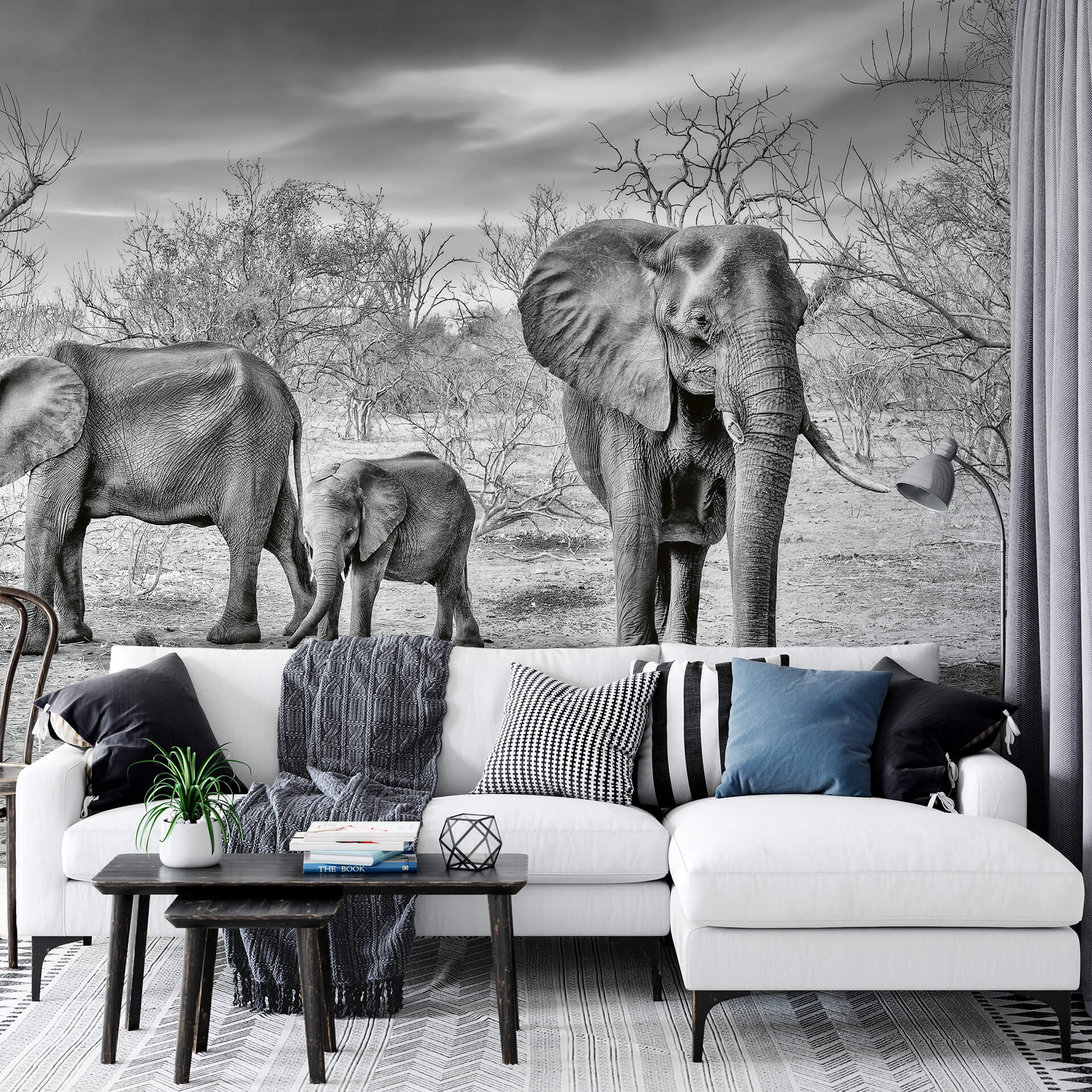 FOTOTAPETE ELEPHANT FAMILY für WOHNZIMMER 3,84 x 2,60 m (9,98 m²)