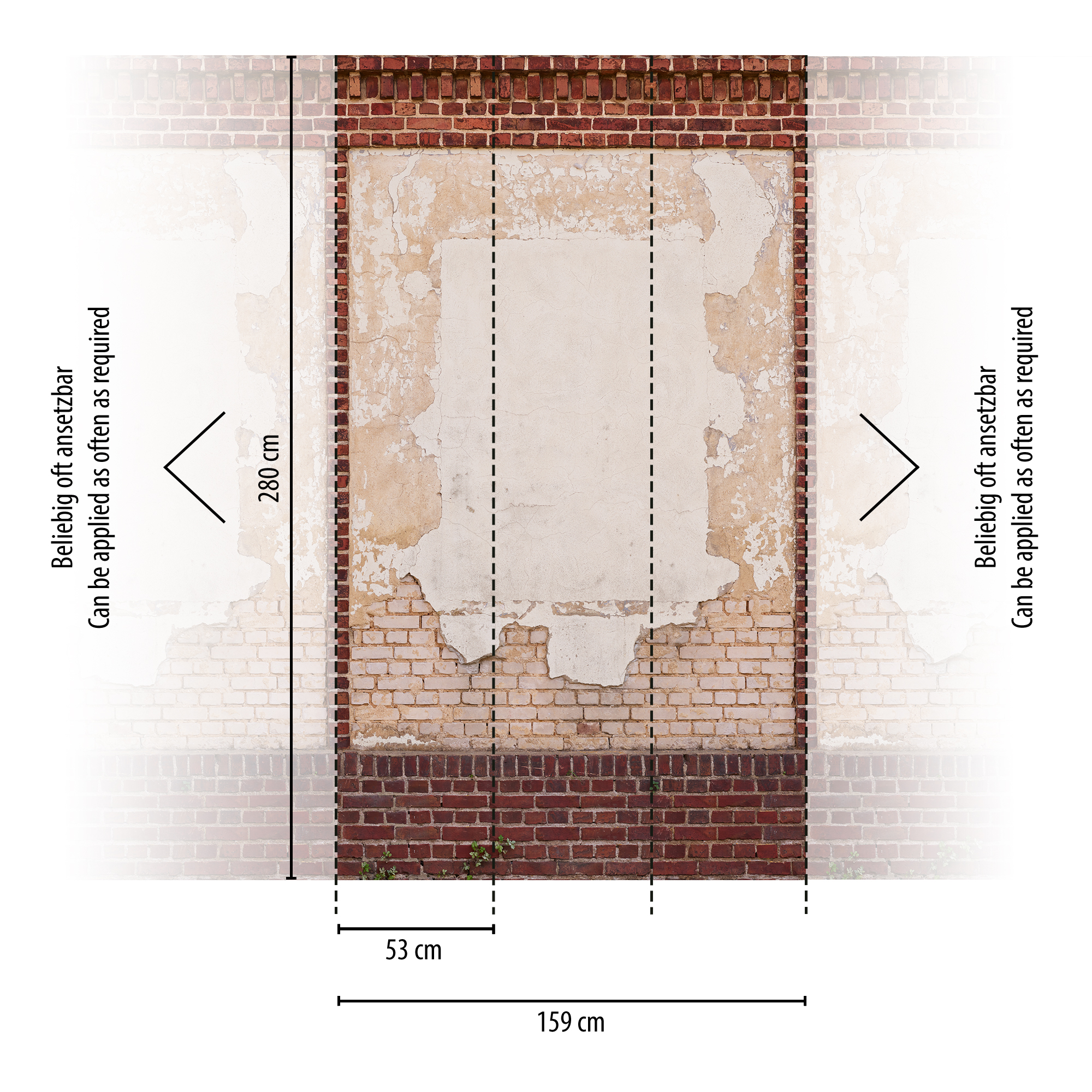 FOTOTAPETE BRICK WINDOW für ESSZIMMER  1,59 x 2,80 m (4,45 m²)