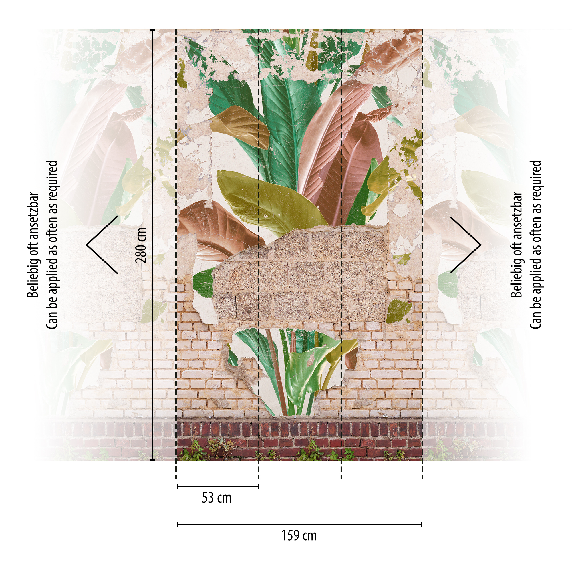 FOTOTAPETE PINK PLANT BRICKS für WOHNZIMMER 1,92 x 2,60 m (4,99 m²)