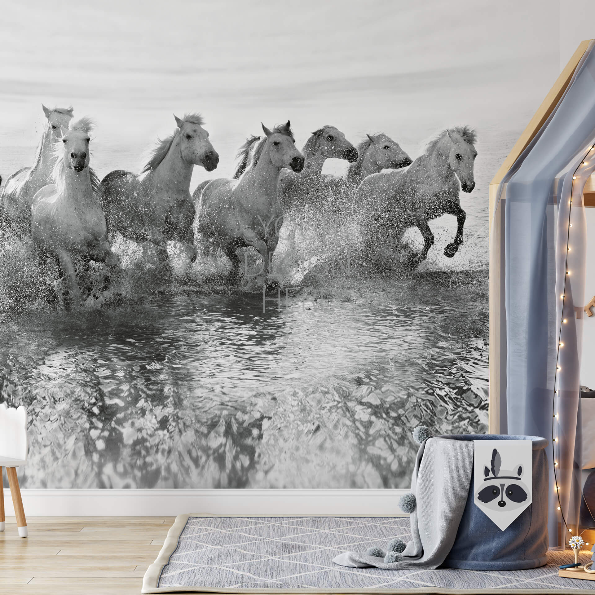 FOTOTAPETE WHITE HORSES für SCHLAFZIMMER 3,84 x 2,60 m (9,98 m²)